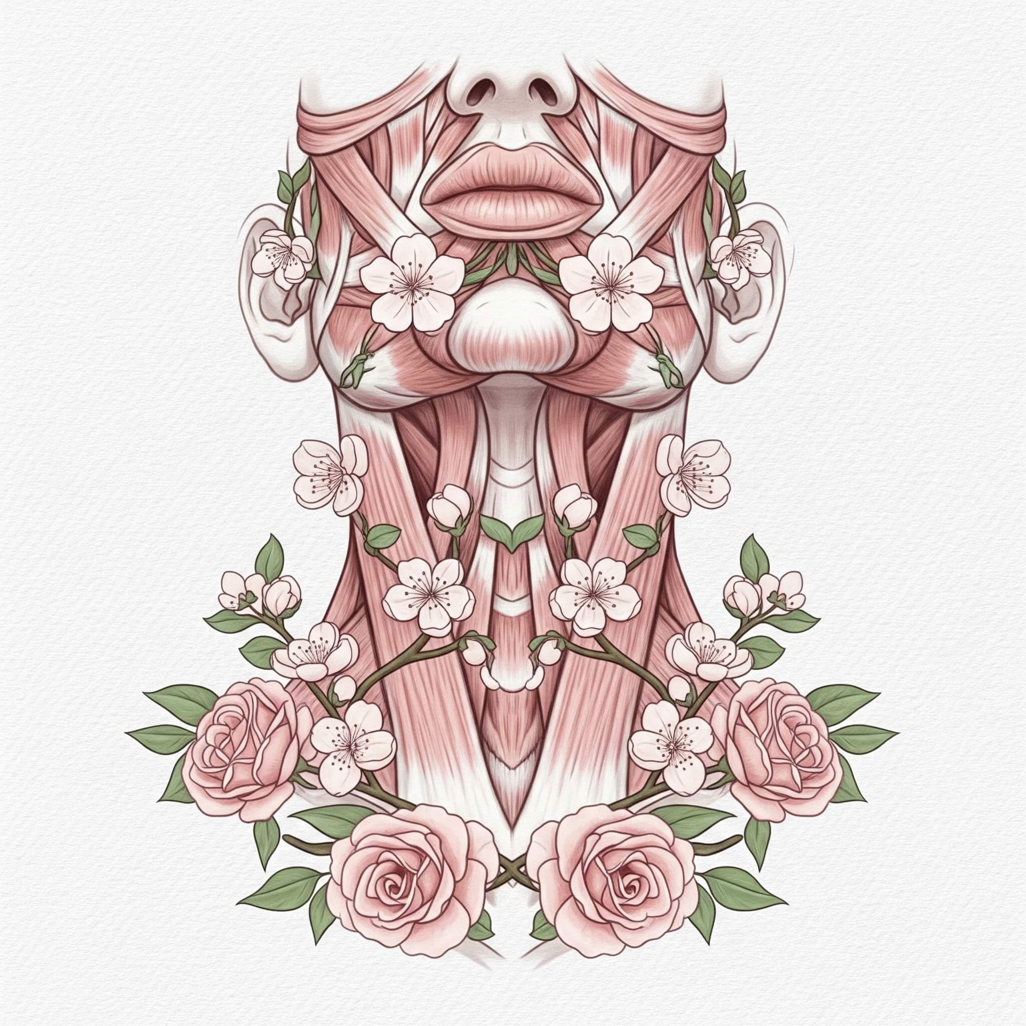 Anatomical sketch representing thyroid and neck health.